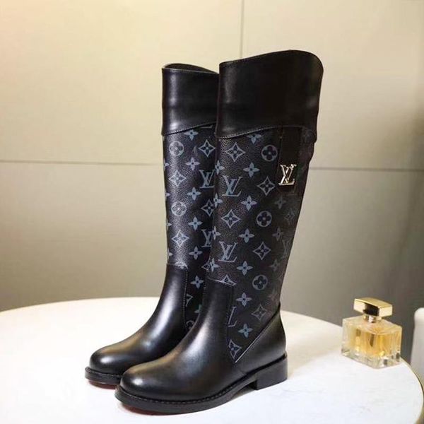 

womens fashion shoes boots zipper knee platform round toe flat heel boots autumn winter woman shoes plus size 43 bottes femmes luxury, Black