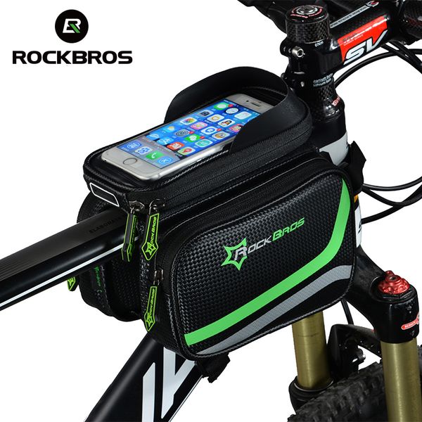

rockbros mtb bicycle frame front bag head tube double ipouch touch cycling pannier for 5.8 /6 inch smartphone touch screen mx200717