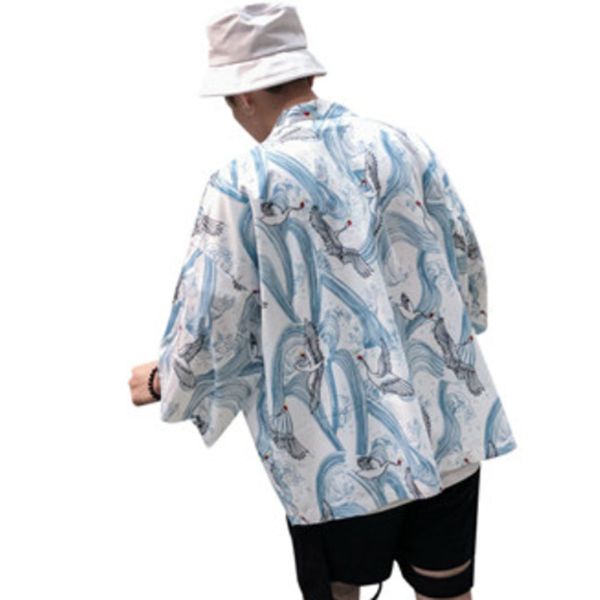 

mens harajuku streetwear printing open shirts hip hop men summer sun proof beach shirts japan style fashion men clothing, White;black