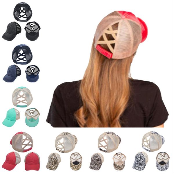 

washed ponytail baseball caps women messy bun hat distressed cotton mesh hip hop visor cap trendy hats sunhat outdoor snapbacks 18 colors, Yellow