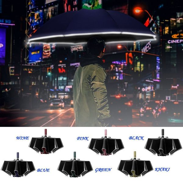 

automatic umbrella reverse folding business umbrella with reflective strips