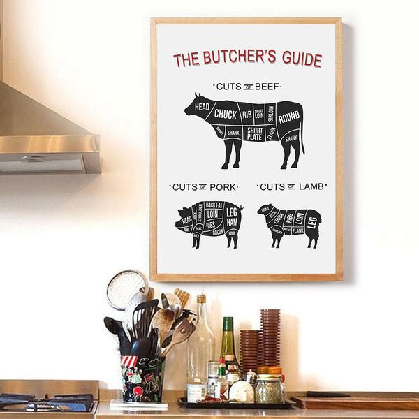 

кухня диаграмма плакат butcher диаграмма печать говядина свинина куриные cuts холст картина агнец плакат современный ресторан декор стены