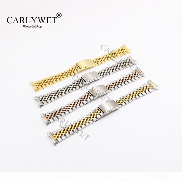 

carlywet 19 20 22mm two tone hollow curved end solid screw links replacement watch band strap old style jubilee bracelet, Black;brown