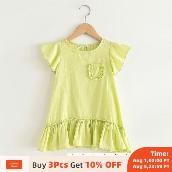 

girl's dresses bear leader kids ruffles 2021 summer girls elegant costumes casual pocket dress children clothing vestido, Red;yellow