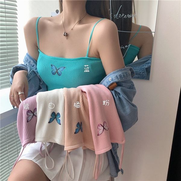 

butterfly printed camisole women's 2020 summer new short inner base shirt all-match slim fit vest butterfly vest top, Camo