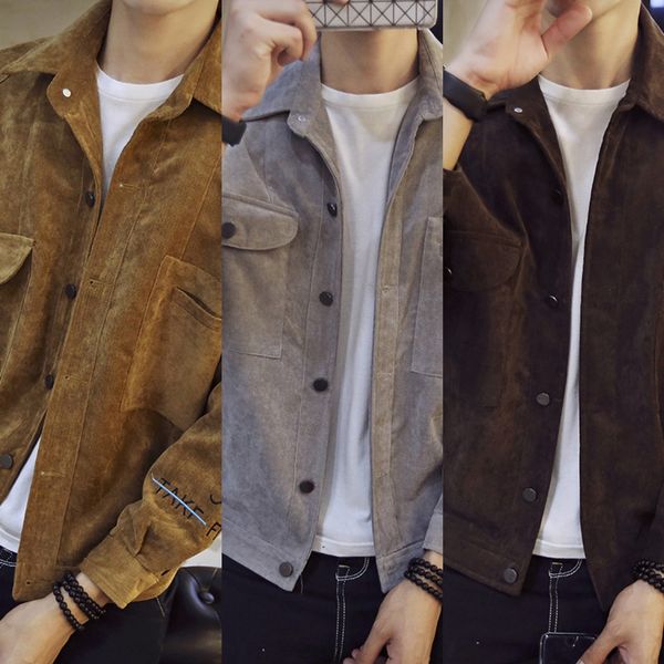 

perth wick embroidered casual jacket autumn men's slim jacket korean youth embroidered corduroy men's clothing, Black;brown