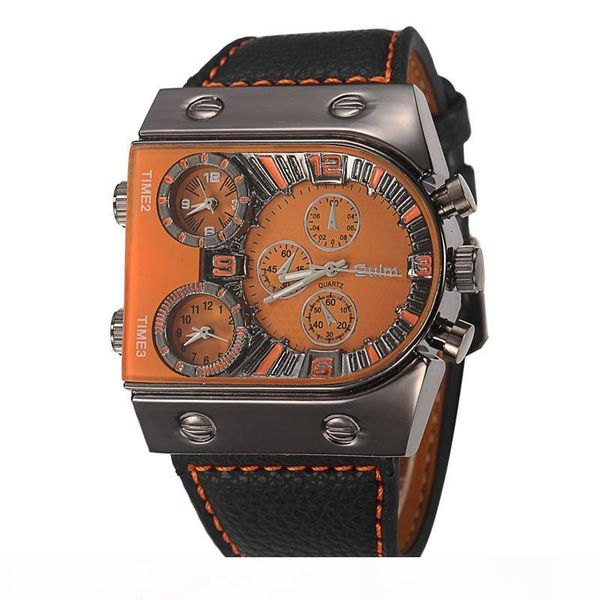 

2018 oulm brand watches men army military dual time movement mens leather starp quartz wrist watch relogio masculino, Slivery;brown