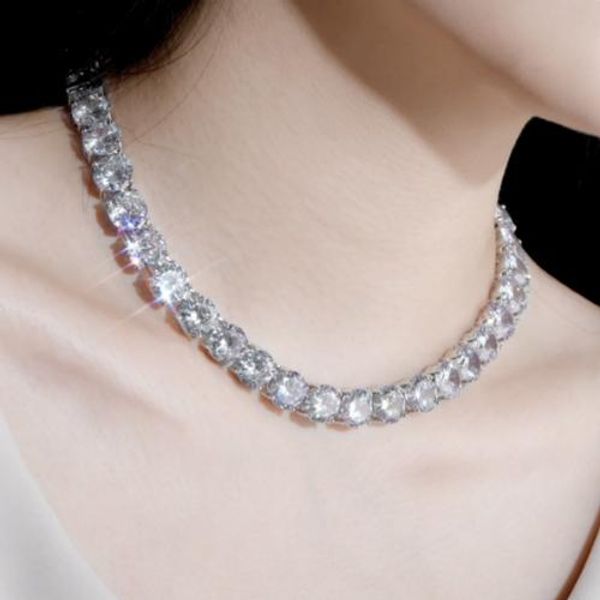 

10мм 18k real gold plated 16 18 20 дюймов bling цирконий теннис цепи choker ожерелье bijoux hip hop rapper ювелирные подарки для мужчин женщ, Silver