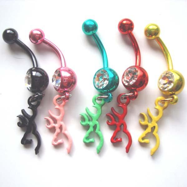 

d0068 ( 5 colors ) browning deer belly button navel rings body piercing jewelry dangle fashion charm cz stone 10pcs/lot, Silver