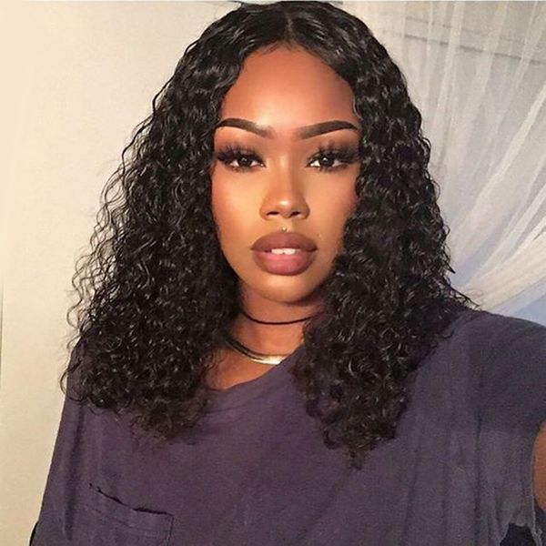 

selling water wave bob wig human hair wigs brazilian water wave wig 13x4 lace front human hair wigs for women, Black
