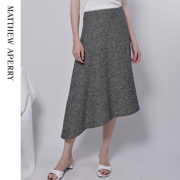 

skirts wool imported fabric city skirt irregular long, Black