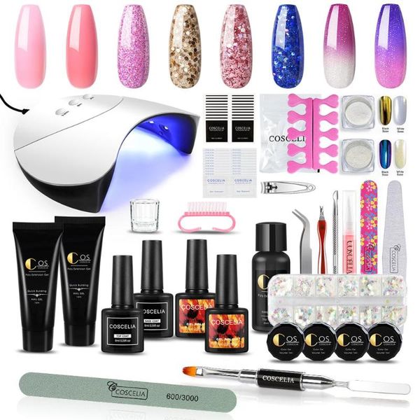 

pro poly extension nail set full manicure set &nail polish with 36w uv led lamp brush soak off nail art tools kit