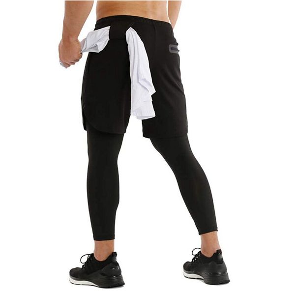 

2 in 1 gothic men quick dry gym running shorts jogging fitness basketball shorts workout leggings with pocket, White;black