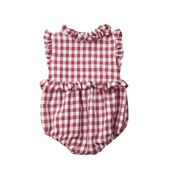 

new casual newborn infant baby girl romper ruffle plaid sunsuit romper outfits one-pieces, Blue