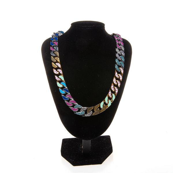 

designer necklace new mens cuban chain cuban necklace style chain metal candy color cuban quenched chain link monogram pattern, Silver
