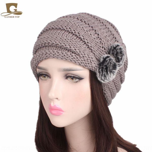 

new women's wool hat rabbit fur ball pile hair pullover pullover cap scarf cap mxm-103b, Blue;gray