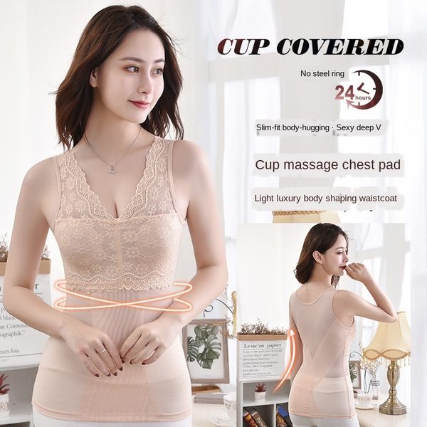 

tlmxh new thin body-shaping clothing for women postpartum waist-covering bottoming slim vest breathable v-neck wear-bra body sticker cl, White