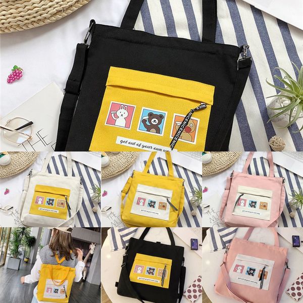 

дважды назад холст мультфильма мило портативный мессенджер печатных женщин двойного использования площади животное сумка сумка розовый, White