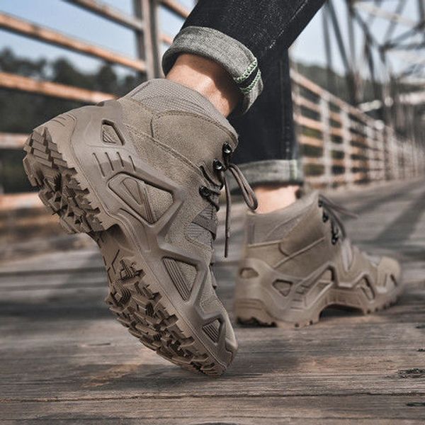 

outdoor hiking shoes mens anti-slip shock-absorbing wear-resistant low-hiking shoes genuine leather high-casual sneakers men