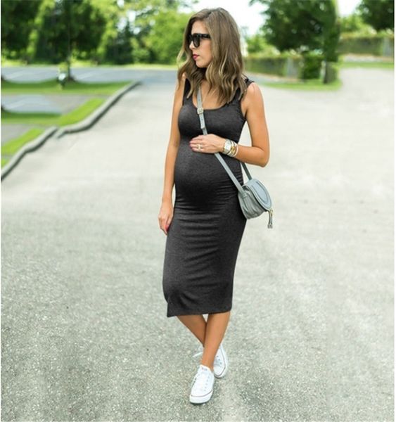

summer bodycon maternity dress casual pregnancy dress solid color pregnant ladies maternity clothes ropa mujer plus size 2xl, White