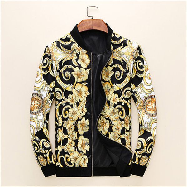 

fashion slim jacket men medusa designer jackets gold floral print mens jacket long sleeved mens jacket mens clothing fashion rock windbreake, Black;brown