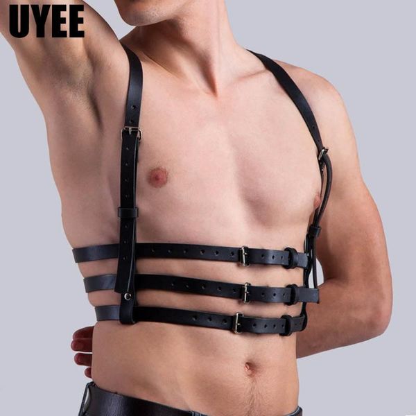 

uyee pu leather men belts chest strap belts for men suspender adjustable body gothic harness bondage underwear punk rock harness, Black;brown