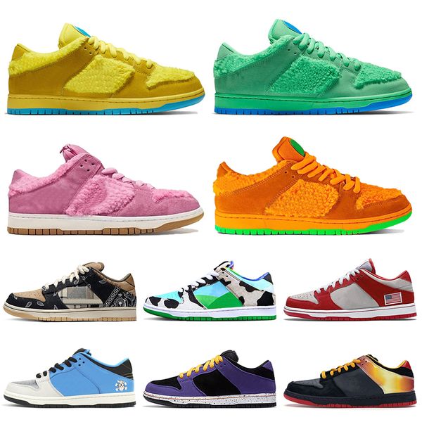 

2020 fashion sashiko shoes women mens running shoes yellow green pink orange bears chunky dunky instant skateboard sports sneakers