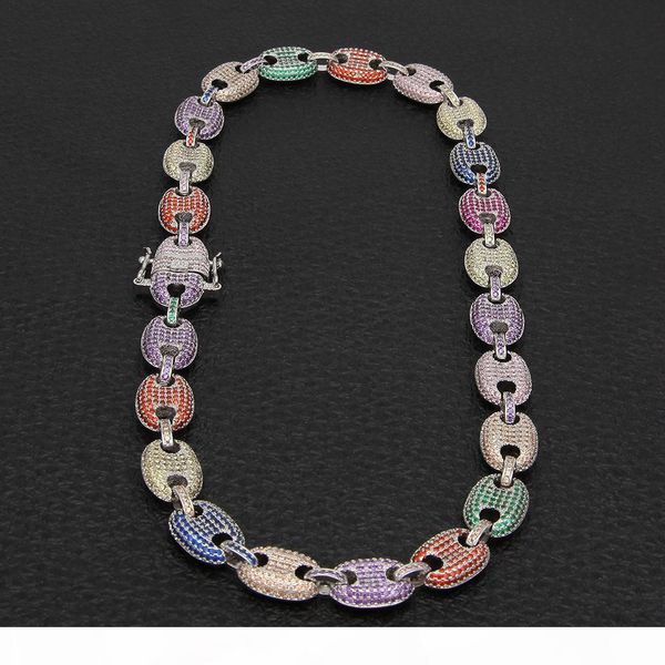 

iced out rainbow zircon neckalce gold silver color plated charm chian for women men 18 20 24 inch