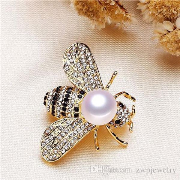 

cute bee gold pearl brooch mounting mounts half finished jewelry women's clothes scarf brooch pins diy accessory findings settings of p, Gray