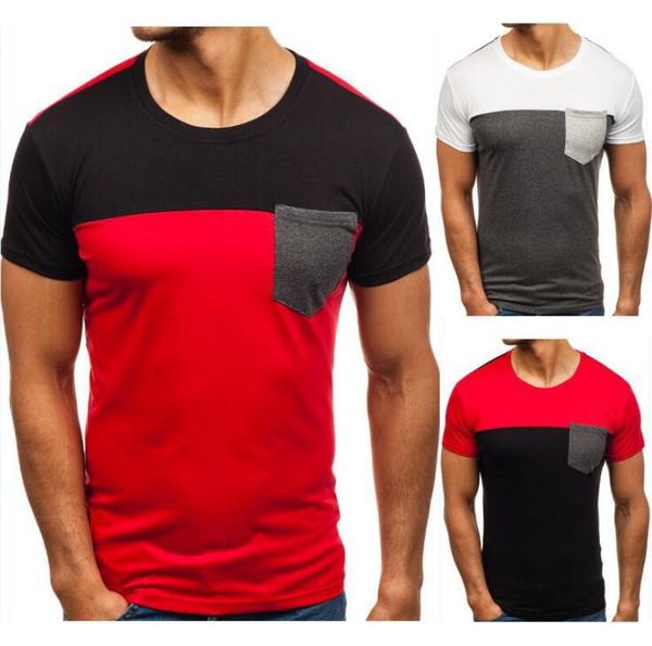 

mens round neck camouflage t-shirt printed hit color men casual short-sleeved t-shirt chest pocket male slim fit, White;black