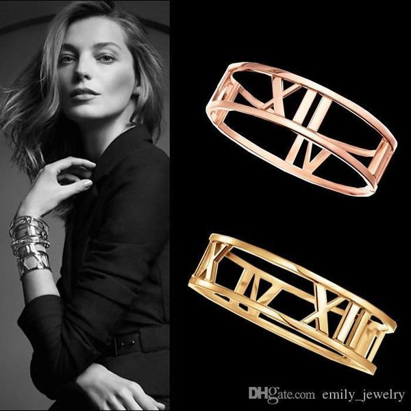 

fashion titanium steel love bracelet roman numerals hollow cuff bangles bracelets for women gold plated bangles jewelry wholesale, Black