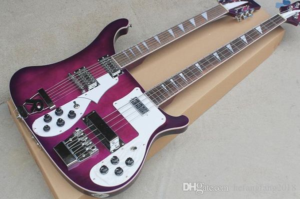 

purple double neck electric guitar with white pickguard, white mandatory, 12 strings + 4 strings, custom offer services