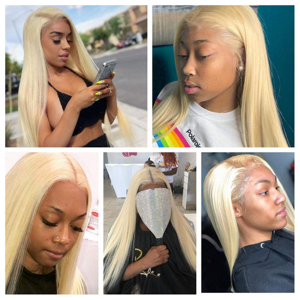 

new 2020 blonde lace front wig brazilian virgin straight hair wigs ombre colored wigs 150% transparent lace wig, Black;brown