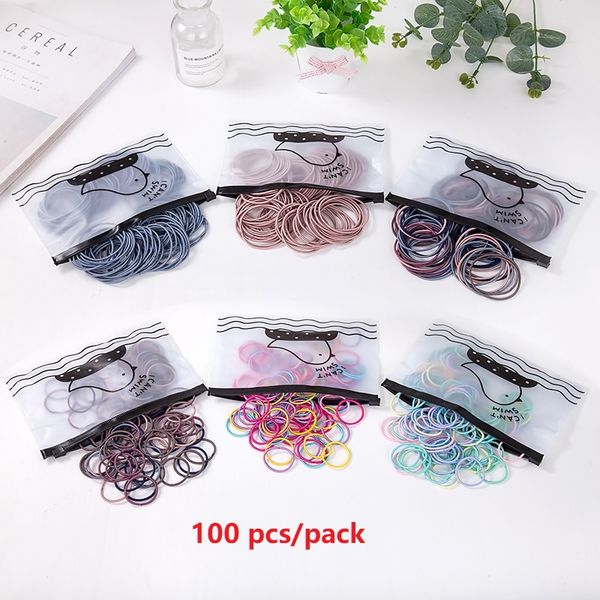 

m mism 100pcs girls soft nylon headband scrunchie rubber bands elastic hair bands ponytail holder kids hair ties accessories, Slivery;white