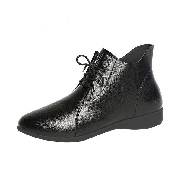 

plus velvet women ankle boots wild high-solid women's winter boots pu leather fashion shoes, Black