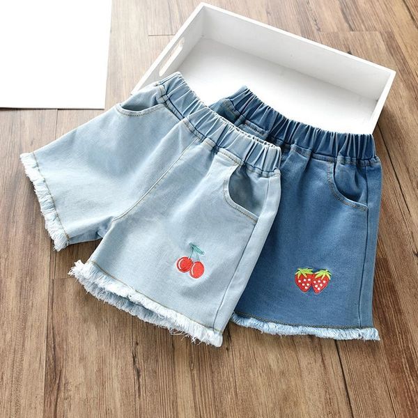 

korean style medium and large fashionable fan flower shorts jeans pants children's panty middle waist jeans children's clothing pa, Blue