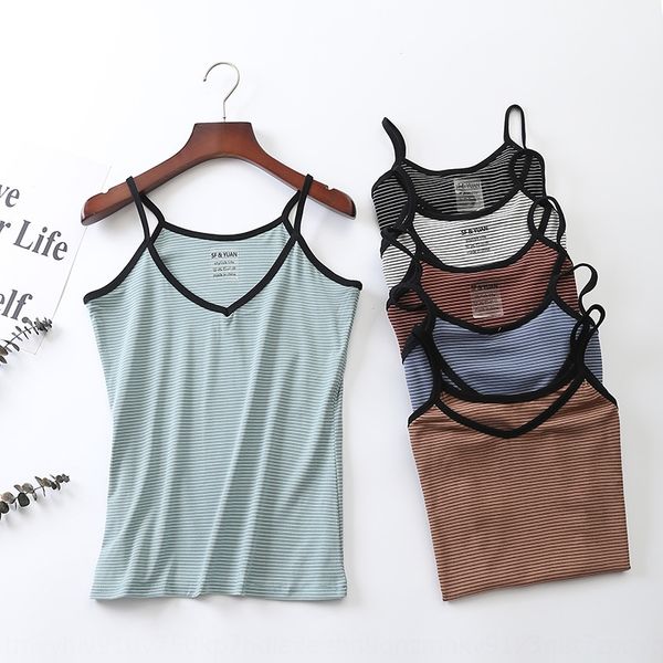 

new color bar stitching v-neck suspender female korean slim slim simple all-match camisole vest striped vest, Camo
