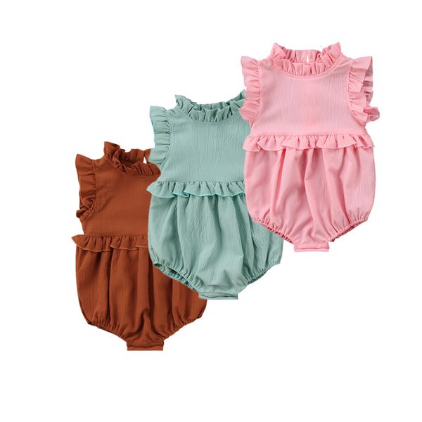 

2018 newborn baby girls sleeveless solid jumpsuit bodysuit clothes outfits cute summer clothing, Blue