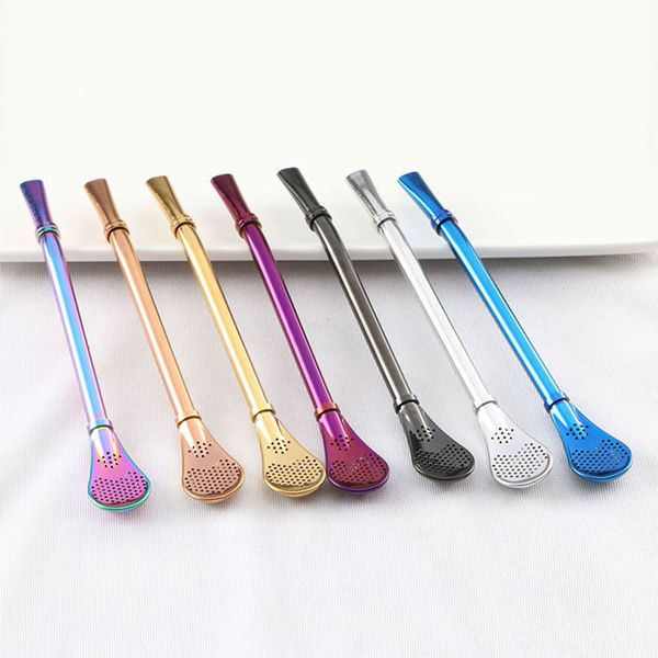 

multicolor 304 stainless steel straw creative filter spoon milk tea coffee stirring spoon color straw filter spoon t3802