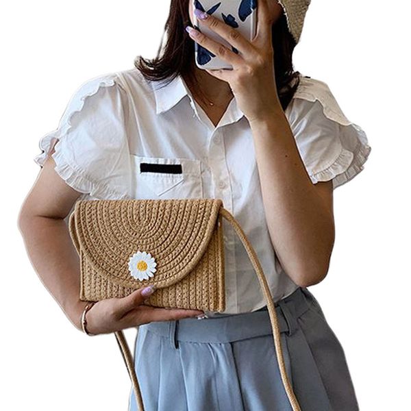 

женщины summer beach bag элегантная цветок маргаритка handwoven солома crossbody сумка конверт кошелек