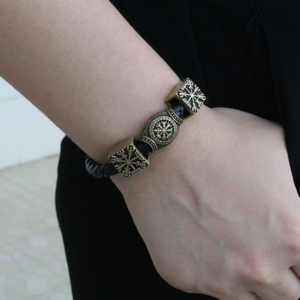 

1pcs viking men bracelet norse vegvisir symbol bangle pagan norse jewelry, Black