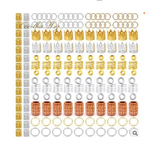 

140 pcs hair rings beads cuffs tubes diy gold silver charms dreadlock extension hair braids jewelry decoration accessories, Golden;silver