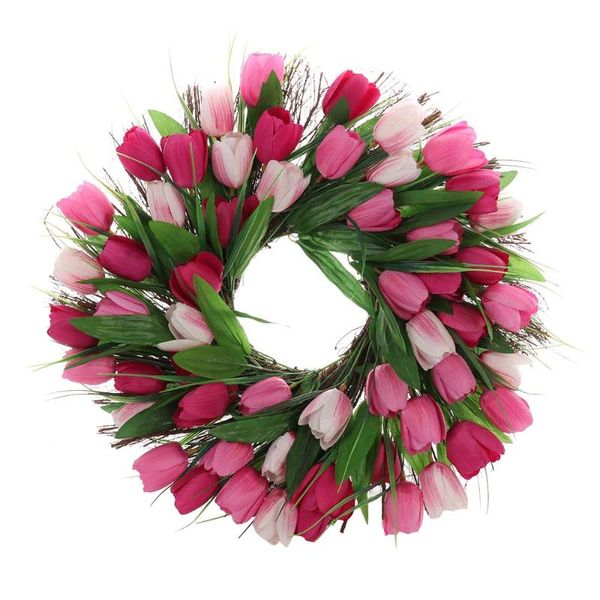 

1pcs artificial tulip floral wreaths home garden wall hanging garland front door window supply for party diy wedding decoration