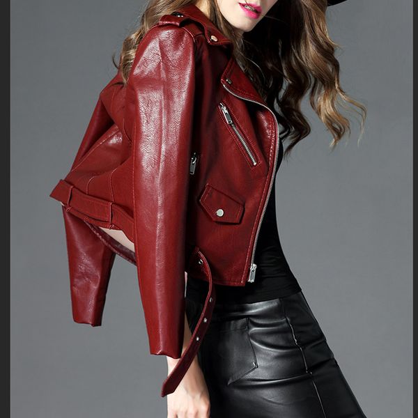 

autumn and winter new women's short leather jacket slim slimming pu leather jacket short korean motorcycle women, Black