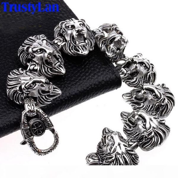 

trustylan животных голова льва ювелирных аксессуаров готические охладить mens нержавеющей стали браслеты браслеты rock punk браслет brazalet, Black