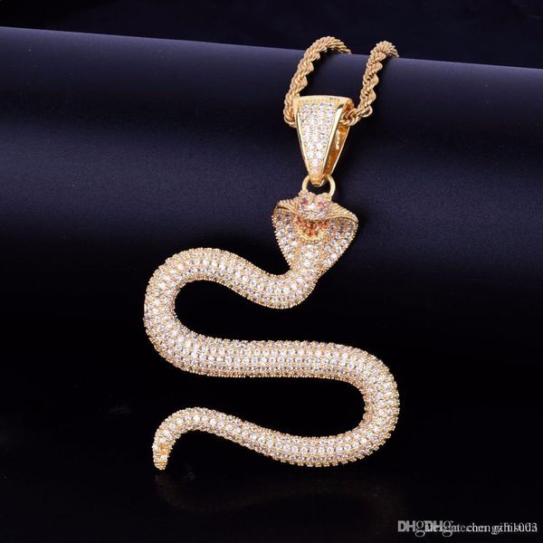 

hip hop animal snake pendant necklace 4mm tennis chain gold silver color bling cubic zircon men necklace jewelry