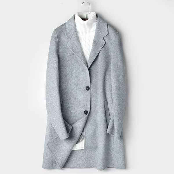 

double-sided wool coat men long jacket korean overcoat mens coats and jackets casual abrigo hombre 81z8803 kj2433, Black