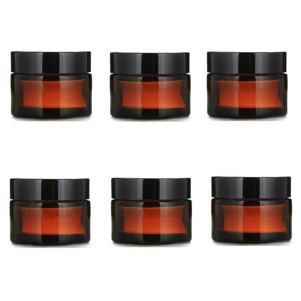 

6pcs 30g amber straight sided glass jar with black plastic cap lid inner liner for salves face cream homemade lotion cosmetics