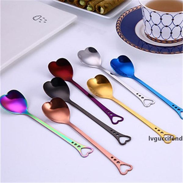 

wholesale coffee ice cream spoon colorful heart spoon wedding pvd plated glossy rose gold tea spoons