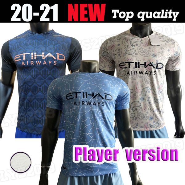 

player version 20 21 manchester soccer jersey city 2021 home away third maillot de foot kun aguero mahrez sterling football shirt, Black